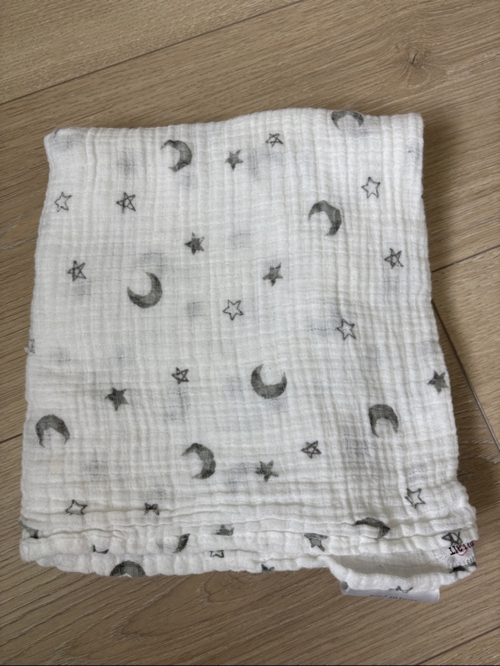 Bebe au Lait White Muslin Swaddle with Gray Stars & Moons